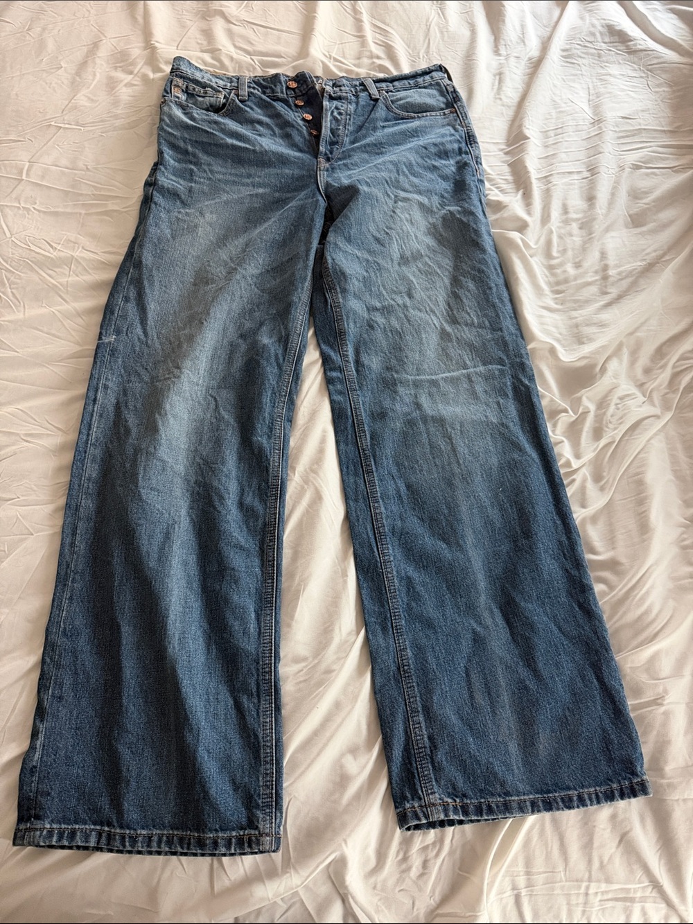 Ariat 31R Denim Tomboy Wide Leg Jeans - Blue with Contrast Stitching